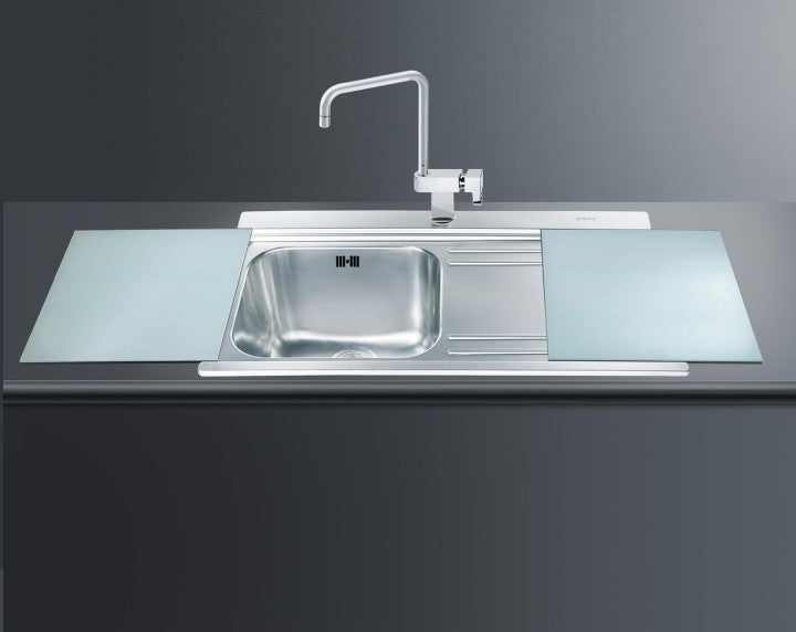 Lavello Smeg LI91SGD 90x50 cm 1 vasca con gocciolatoio a destra con vetri silver