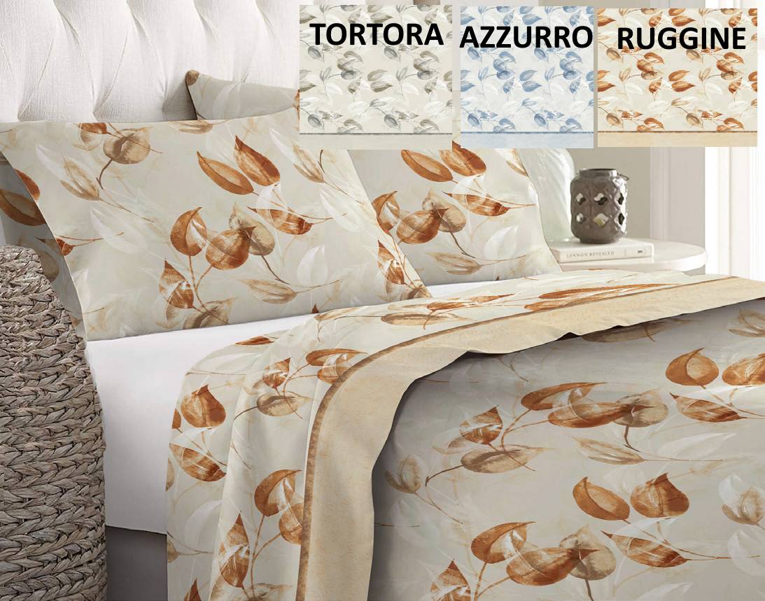 Lenzuola matrimoniale felpato made italy anti pilling disegno foglie