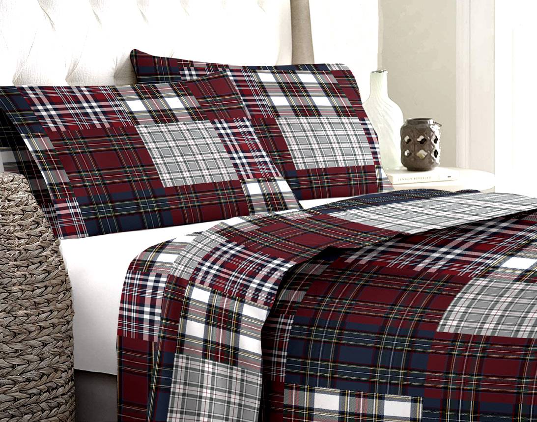 Lenzuolo letto una piazza flanella anti pillin made Italia disegno scozzese