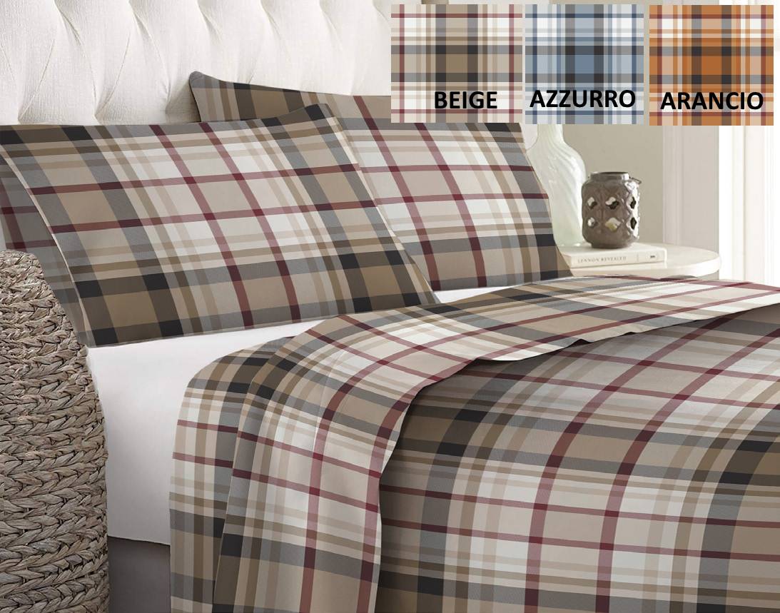 Lenzuolo una piazza in flanella anti-pilling, Made in Italy, con motivo scozzese