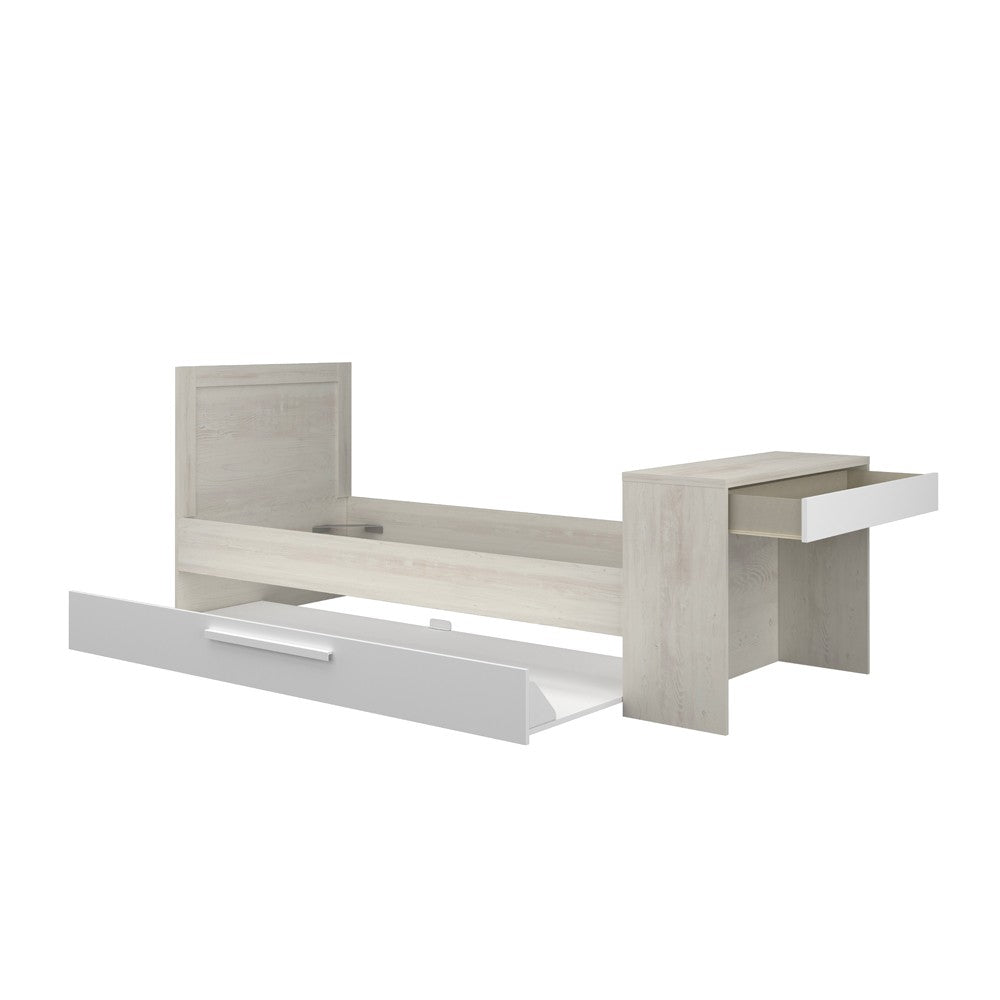 Letto 1950 con scrivania integrata e letto estraibile reversibile bianco vintage e bianco