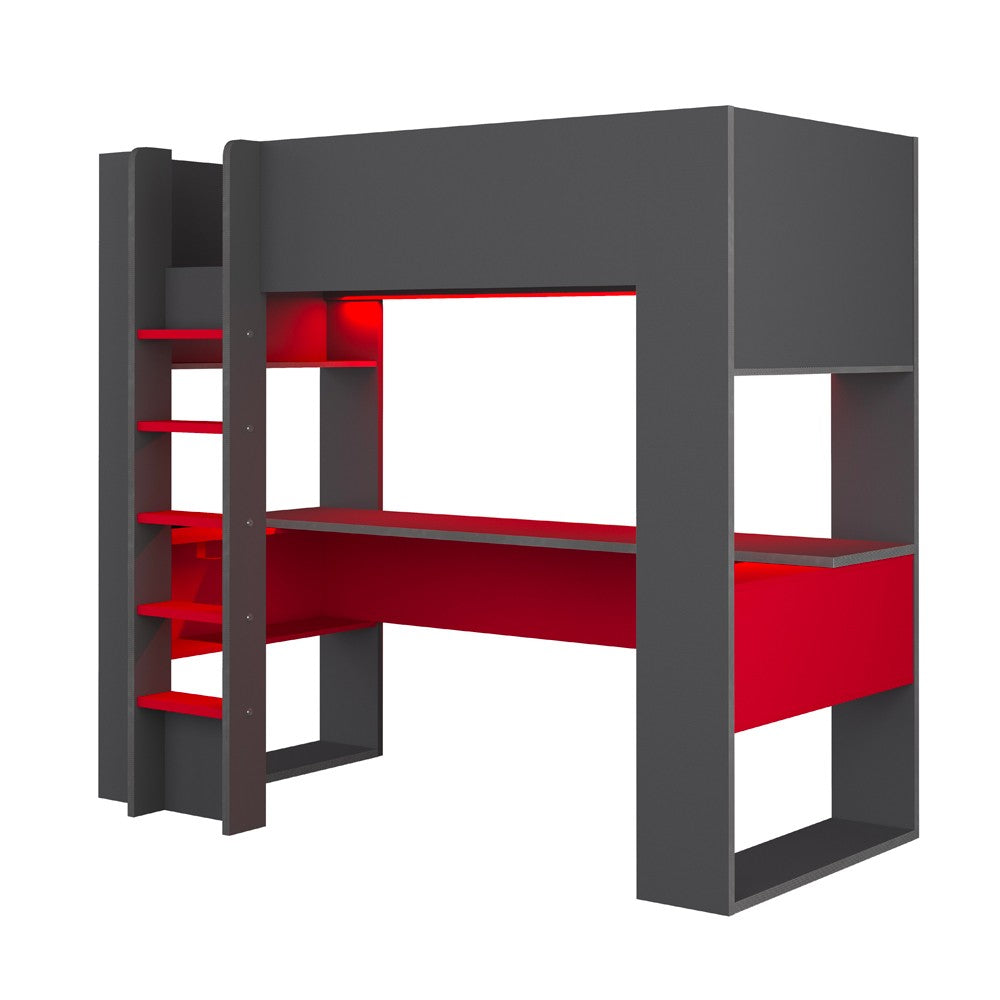 Letto a castello 5050 antracite rosso con scrivania