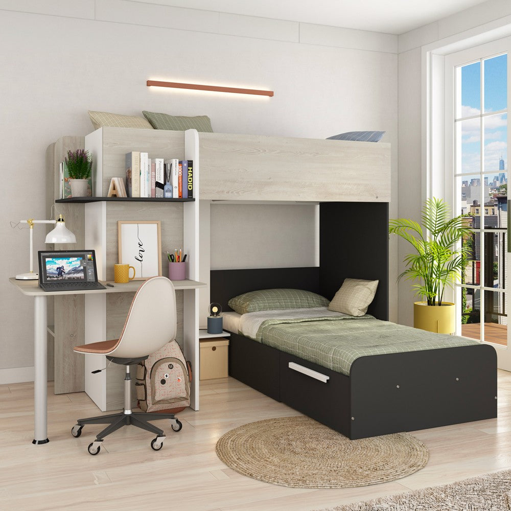 Letto a castello 6885 con scrivania reversibile bianco vintage antracite