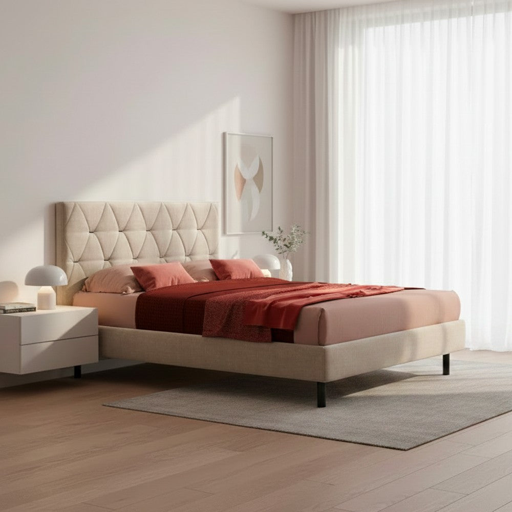 Letto Cody matrimoniale contenitore con testiera trapuntata colore beige