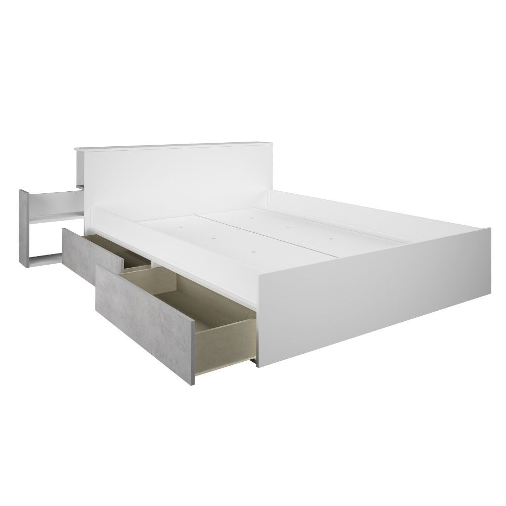Letto contenitore 1566 alla francese con 4 cassettoni e comodini estraibili colore bianco e cemento