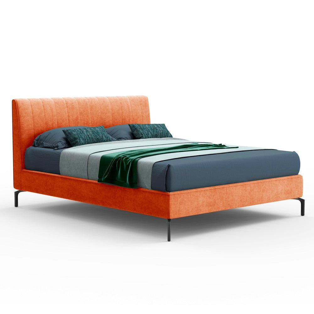 Letto matrimoniale Aki contenitore testiera cuciture verticali colore arancio