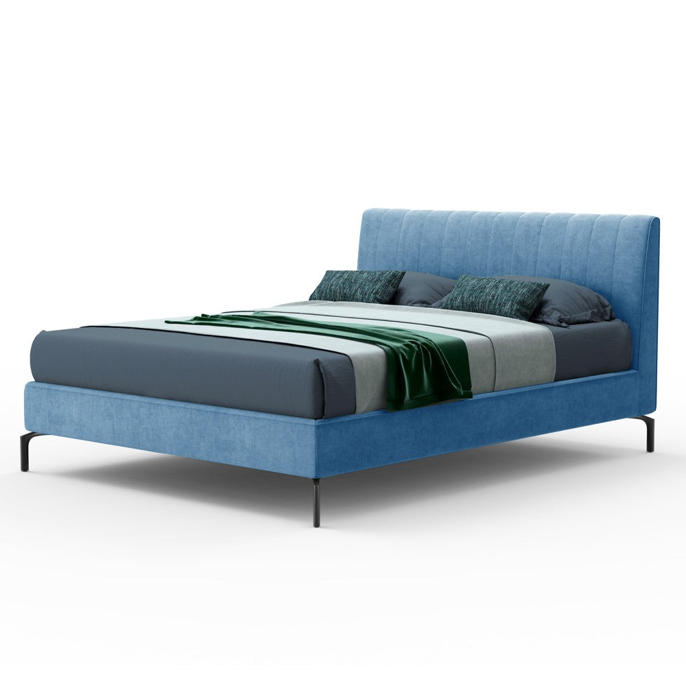 Letto matrimoniale Aki contenitore testiera cuciture verticali colore blu
