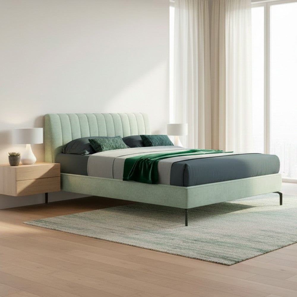 Letto matrimoniale Aki contenitore testiera cuciture verticali colore verde marino