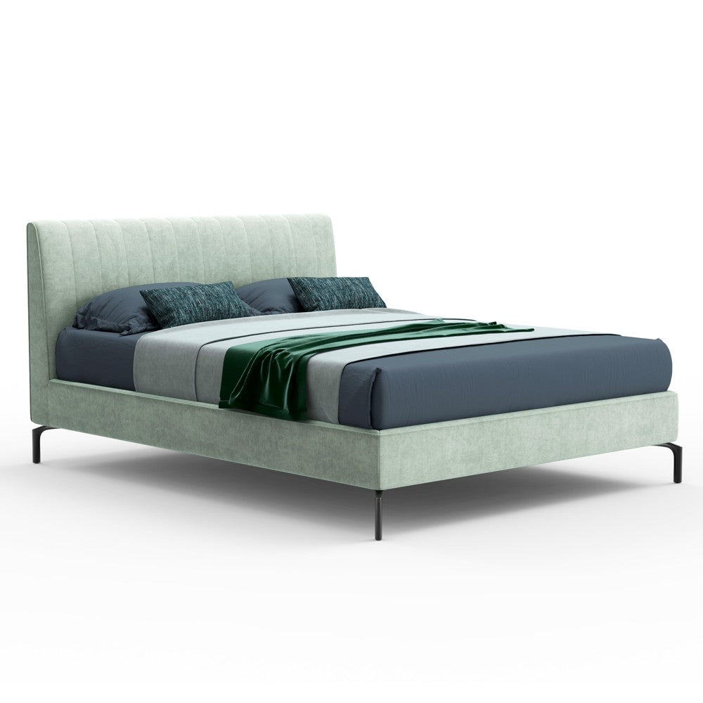 Letto matrimoniale Aki contenitore testiera cuciture verticali colore verde marino