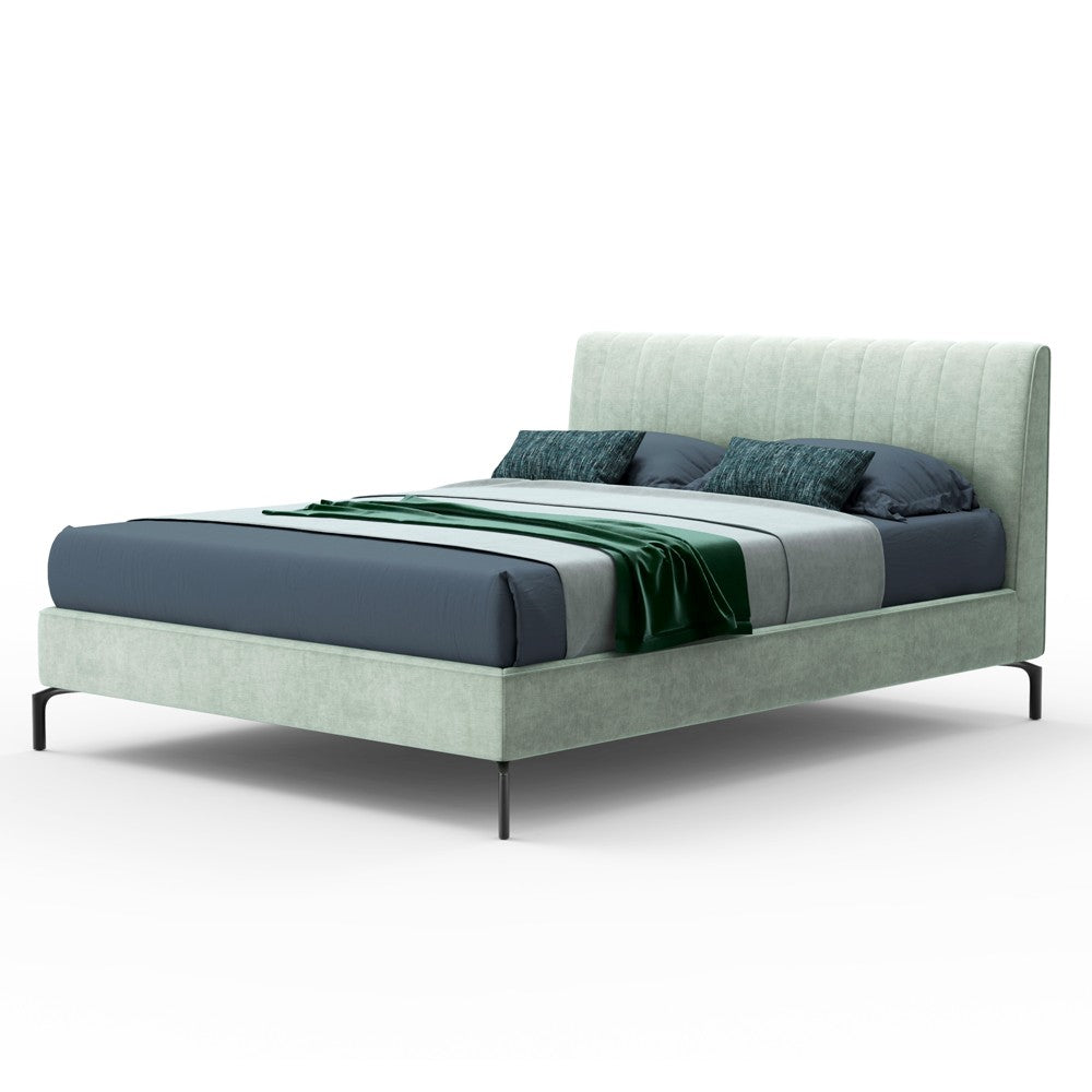 Letto matrimoniale Aki contenitore testiera cuciture verticali colore verde marino