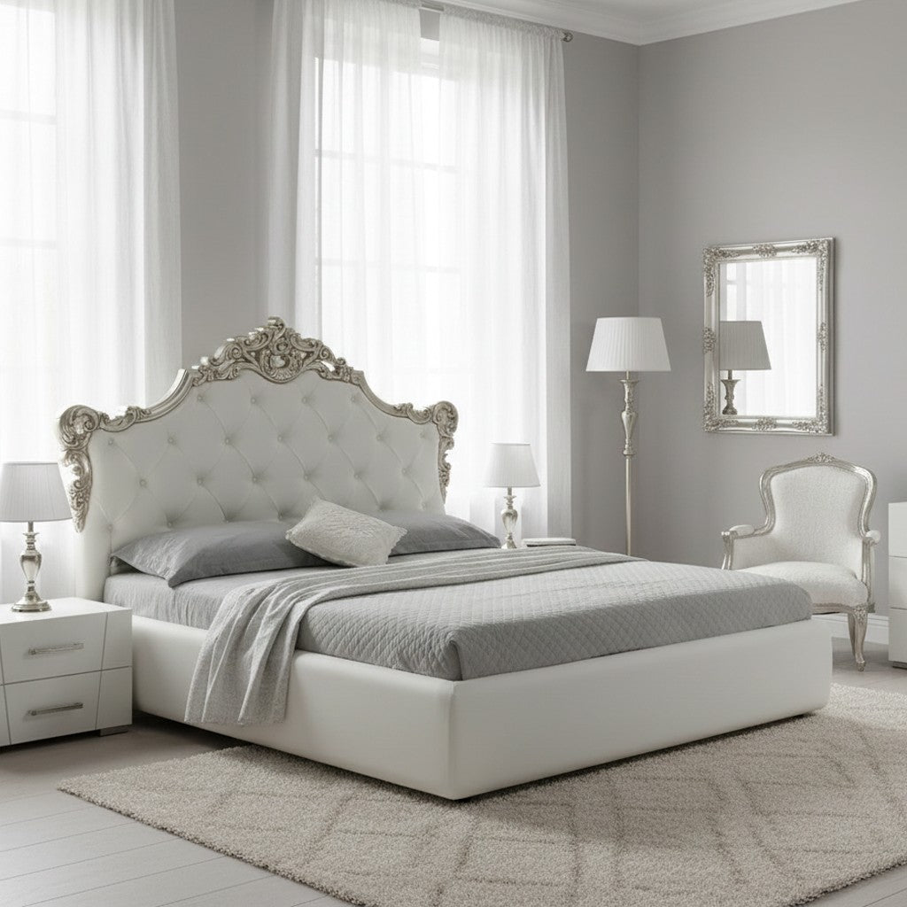 Letto matrimoniale Savoia bianco con contenitore