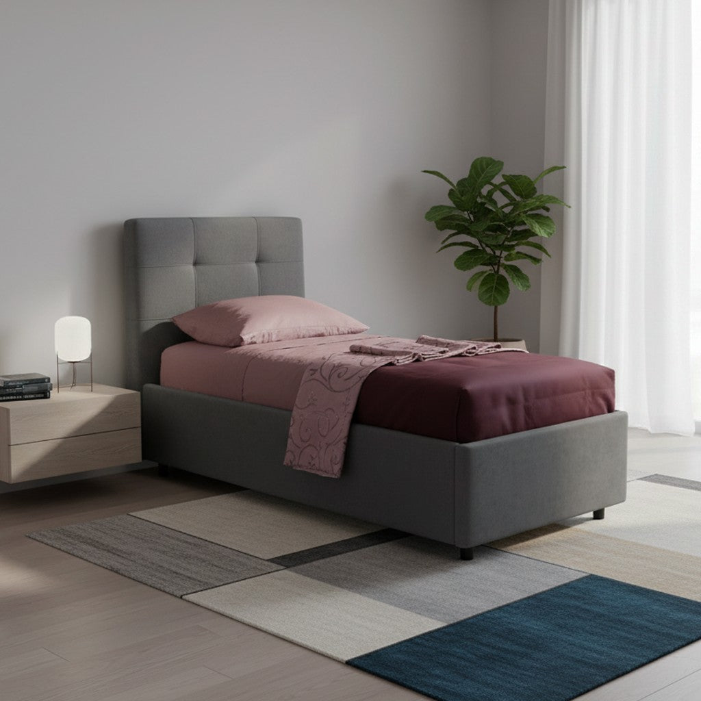 Letto singolo Ascoli contenitore in tessuto Ash grigio