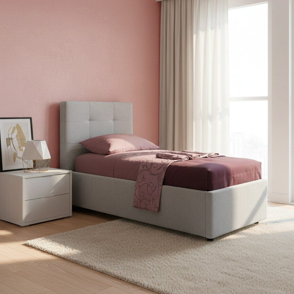 Letto singolo Ascoli contenitore in tessuto Enjoy 20 grigio chiaro
