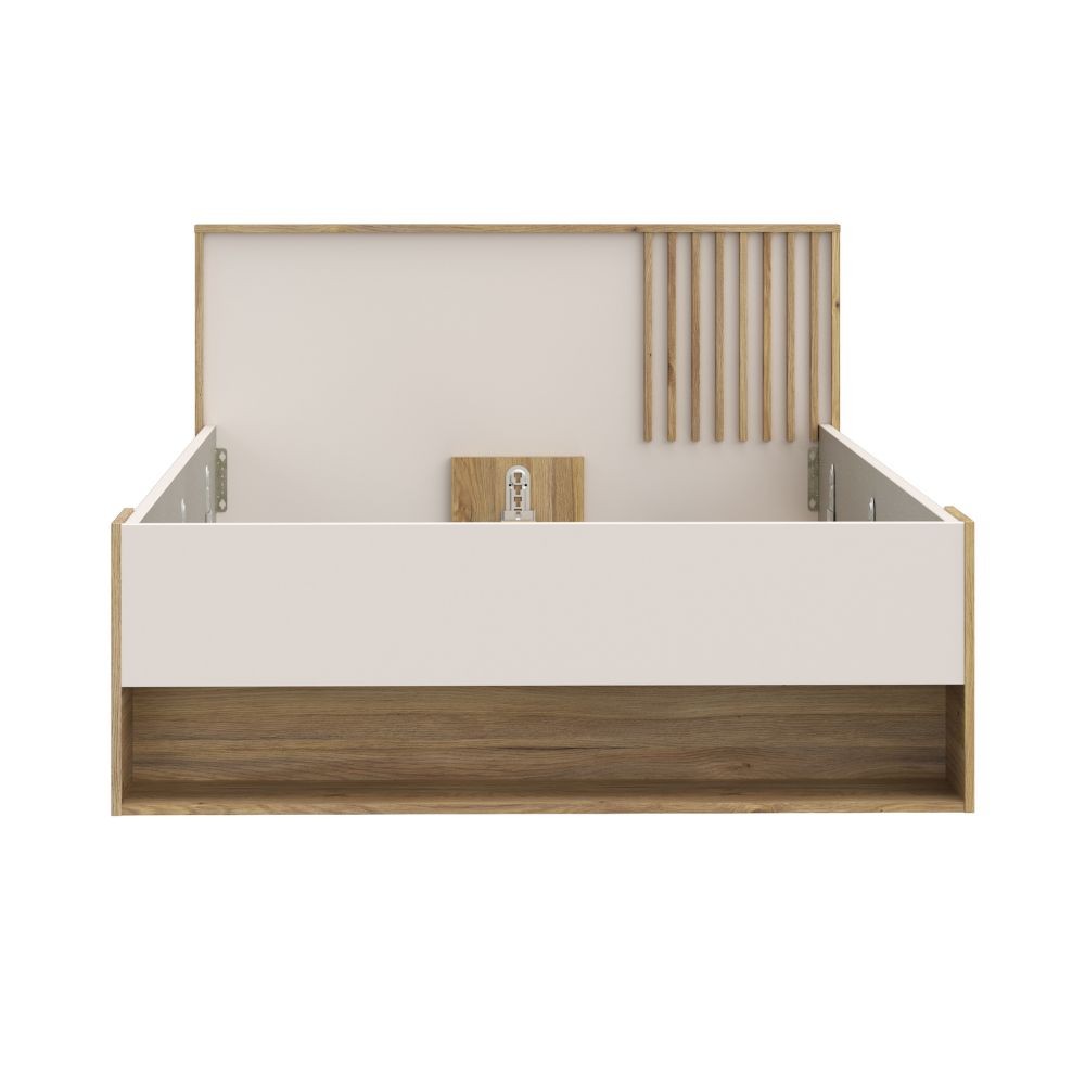 Letto una piazza e mezza Neutra 120x200 cm. con cassetto e 2 vani a giorno colore rovere e cashmere