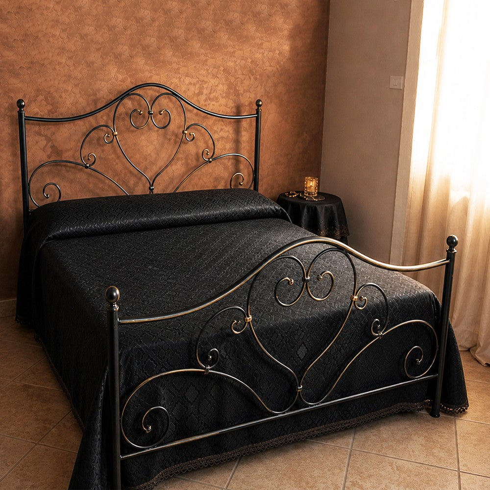 Letto una piazza e mezza Papavero ferro battuto nero oro