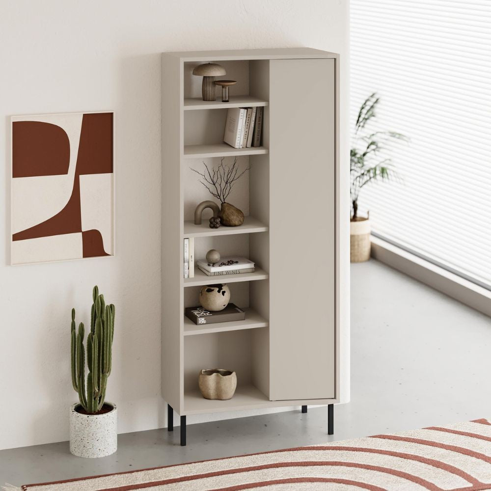 Libreria Frem con anta e 6 nicchie a giorno colore cashmere