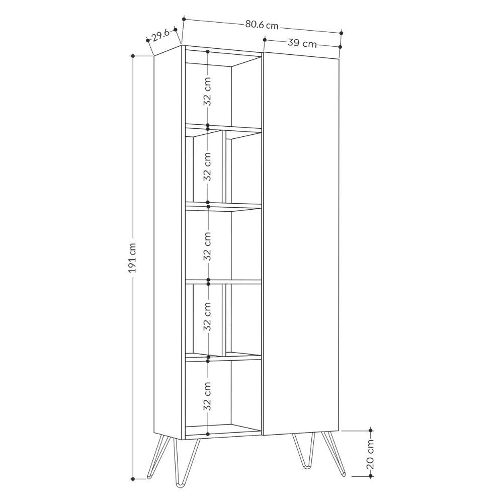 Libreria Jedda tortora con anta  80,6x191