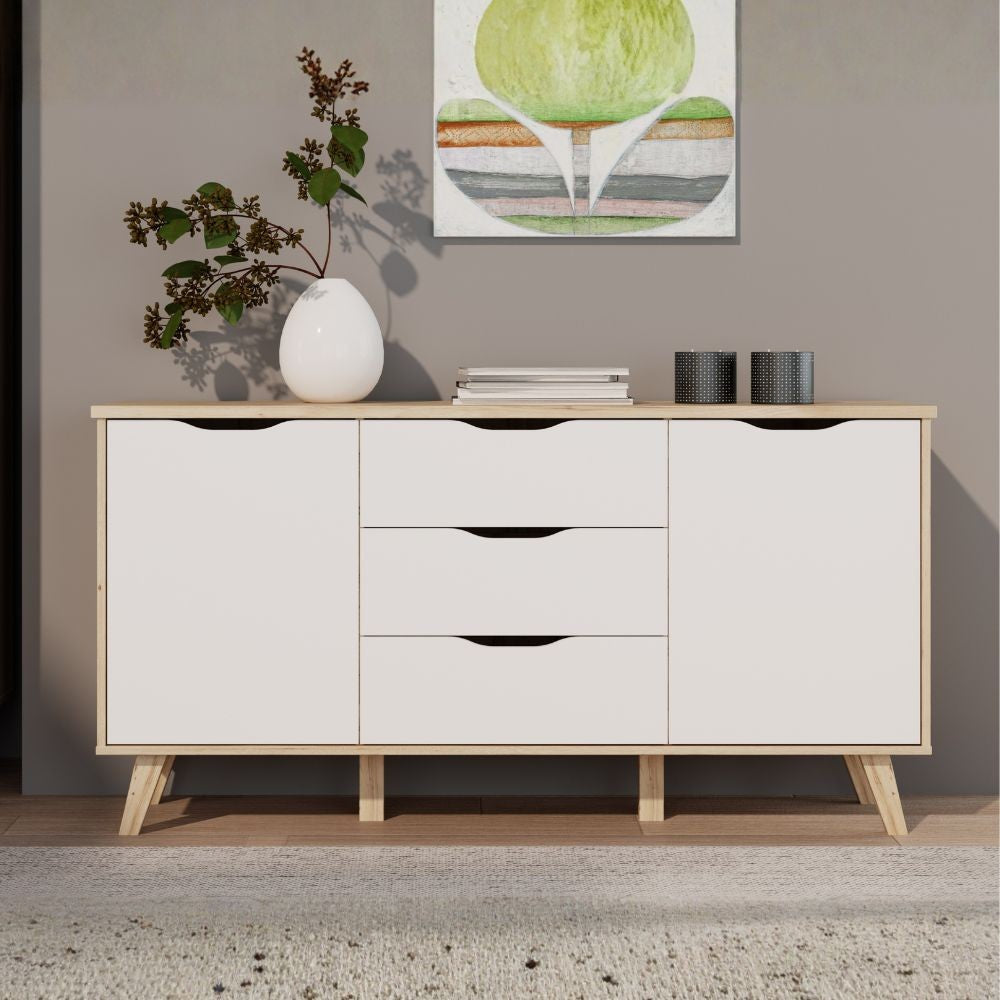 Madia Axis 2 ante e 3 cassetti struttura rovere e frontali bianchi