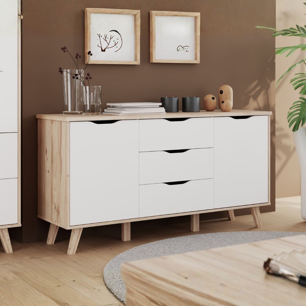 Madia Axis 2 ante e 3 cassetti struttura rovere e frontali bianchi