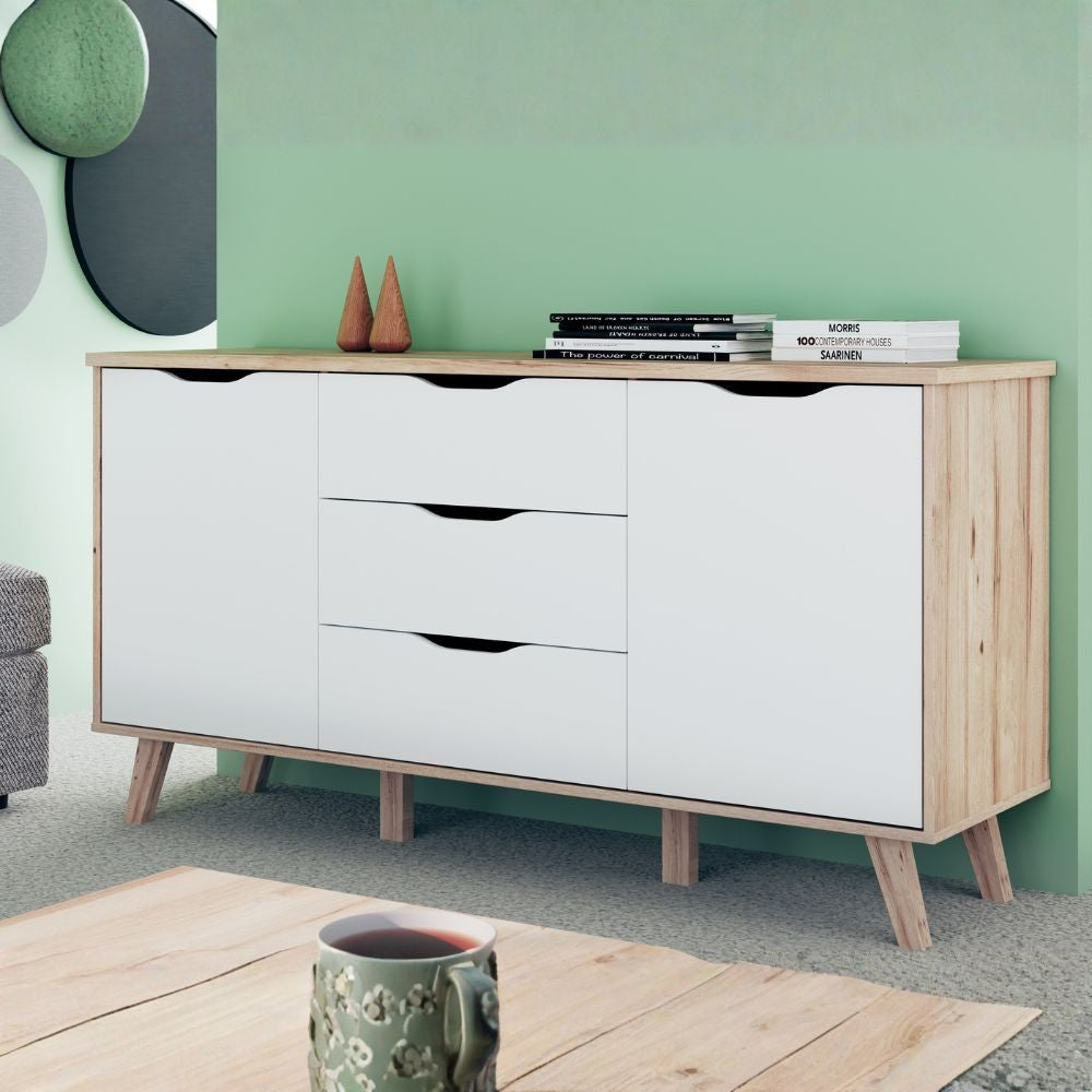 Madia Axis 2 ante e 3 cassetti struttura rovere e frontali bianchi