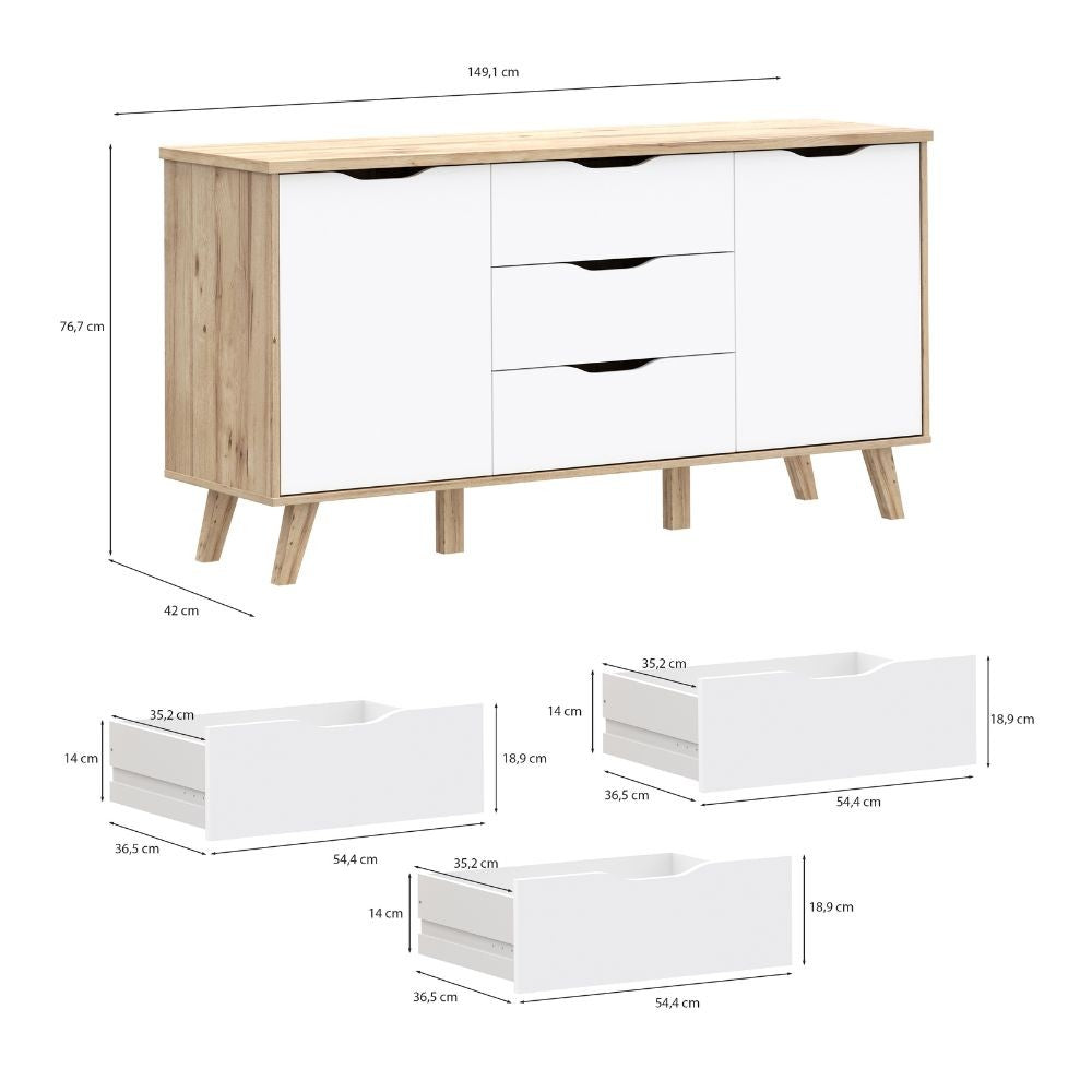 Madia Axis 2 ante e 3 cassetti struttura rovere e frontali bianchi