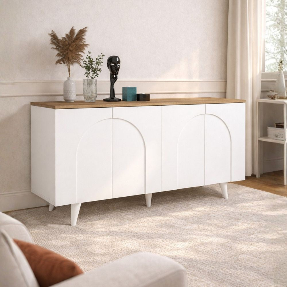 Madia Bono con 4 ante ad arco in colore bianco e piano rovere