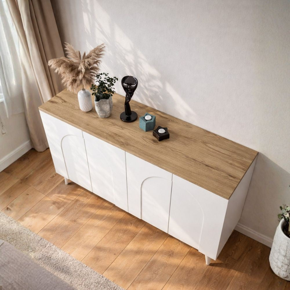 Madia Bono con 4 ante ad arco in colore bianco e piano rovere