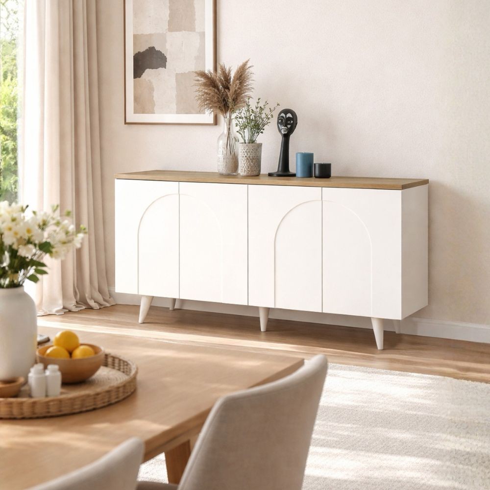 Madia Bono con 4 ante ad arco in colore bianco e piano rovere