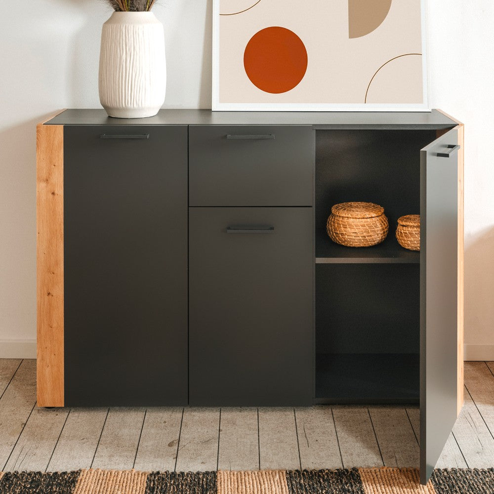 Madia Cento 01B con 3 ante e 1 cassetto colore antracite e laterali legno rovere artisan