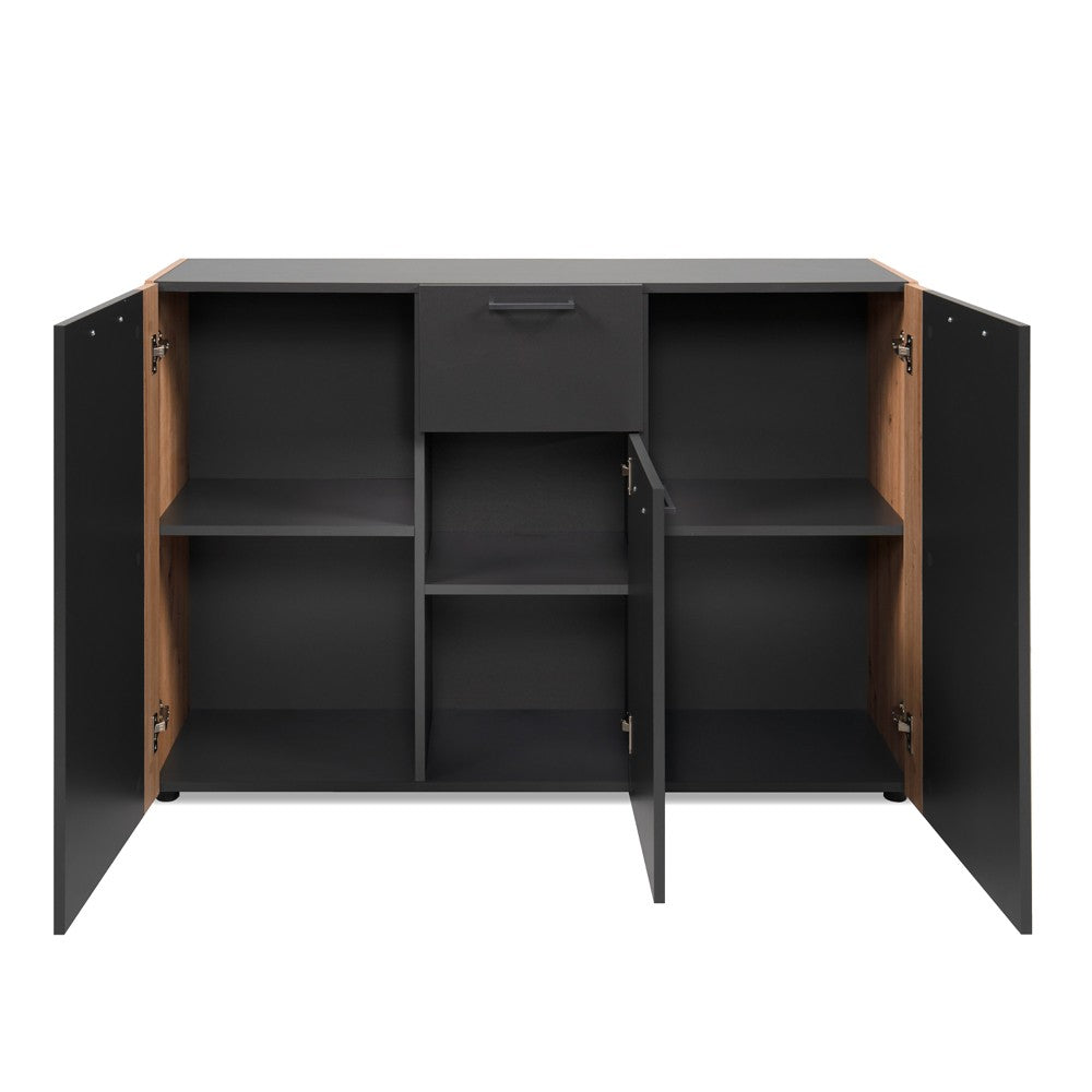 Madia Cento 01B con 3 ante e 1 cassetto colore antracite e laterali legno rovere artisan
