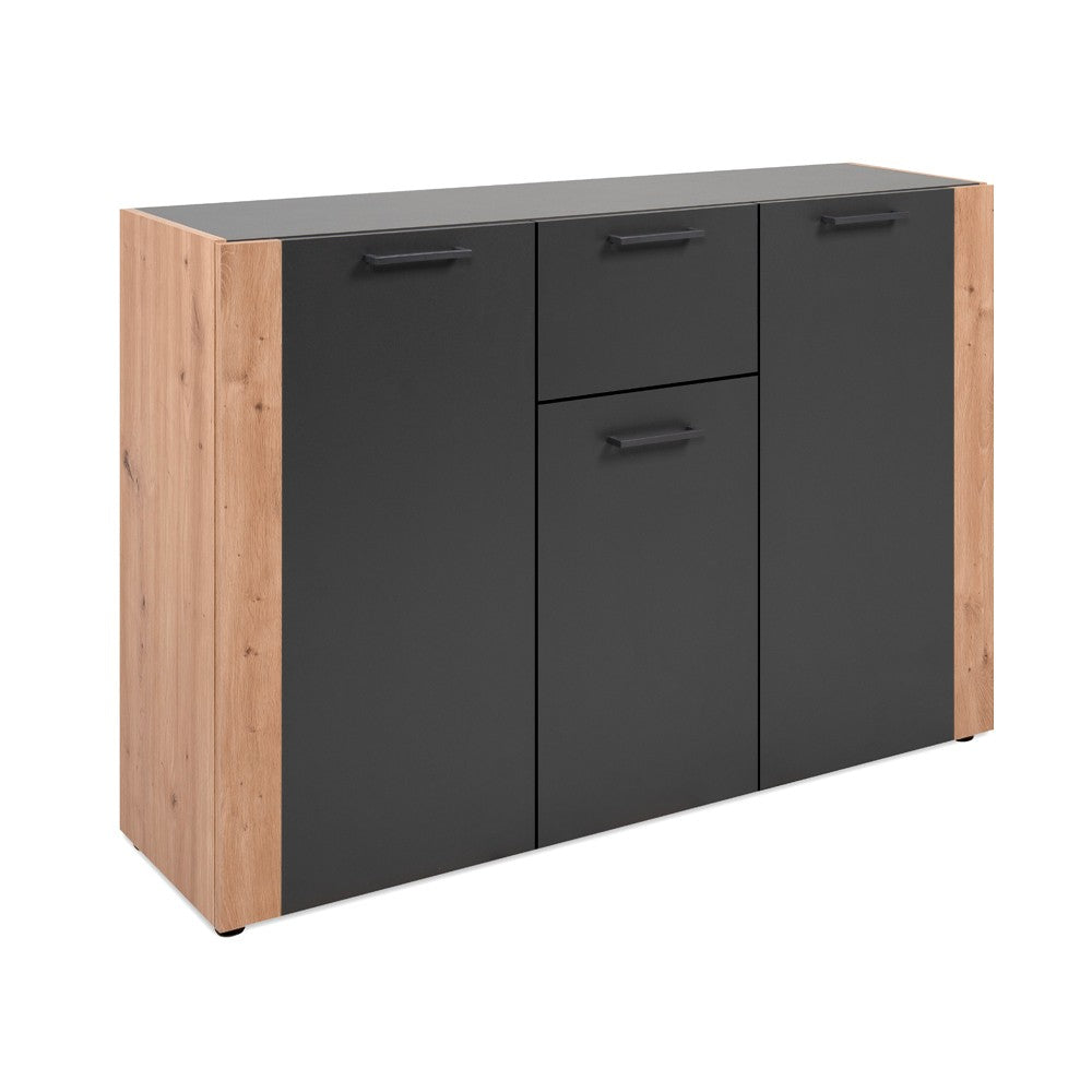 Madia Cento 01B con 3 ante e 1 cassetto colore antracite e laterali legno rovere artisan