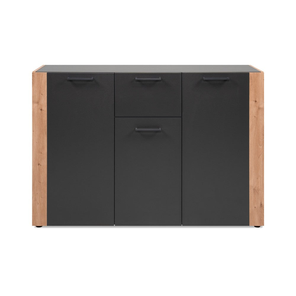 Madia Cento 01B con 3 ante e 1 cassetto colore antracite e laterali legno rovere artisan