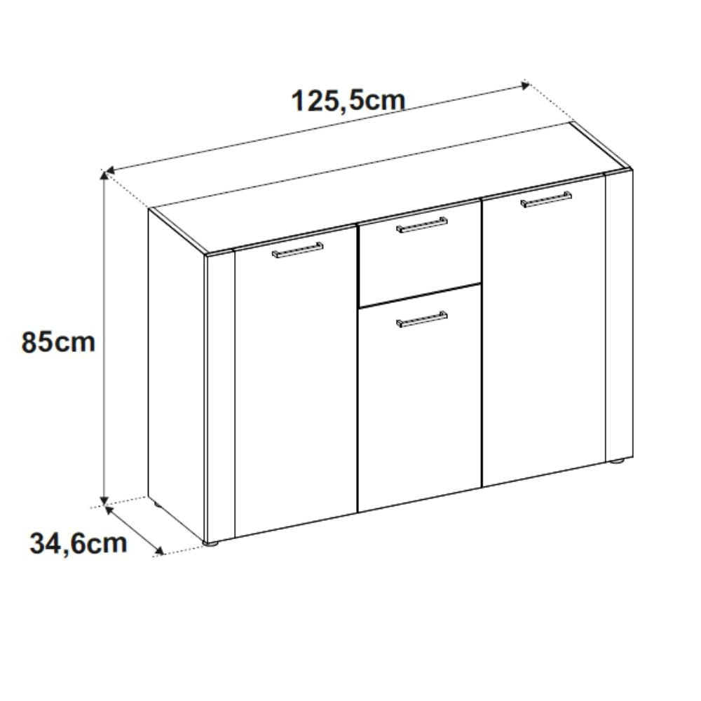 Madia Cento 01B con 3 ante e 1 cassetto colore antracite e laterali legno rovere artisan