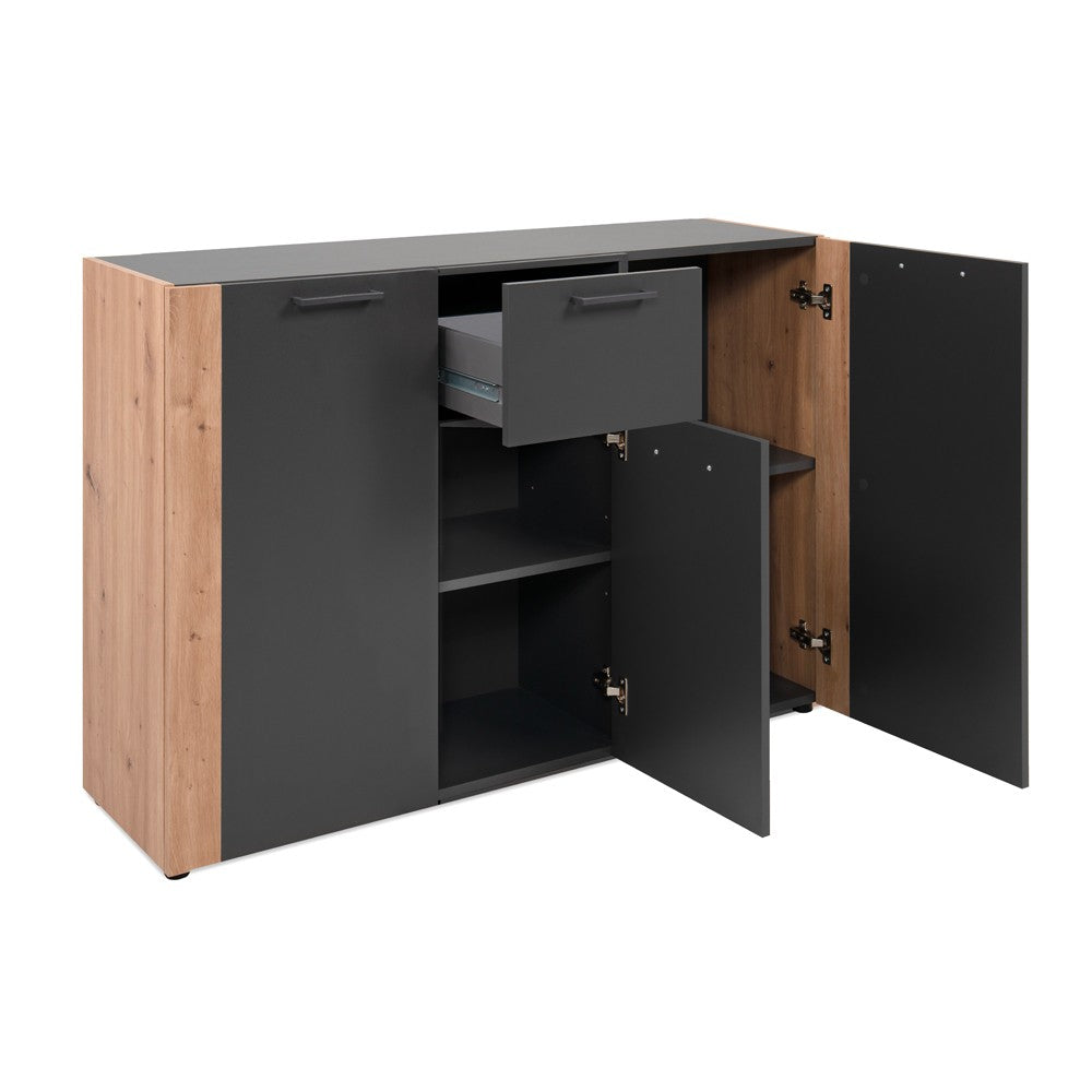 Madia Cento 01B con 3 ante e 1 cassetto colore antracite e laterali legno rovere artisan