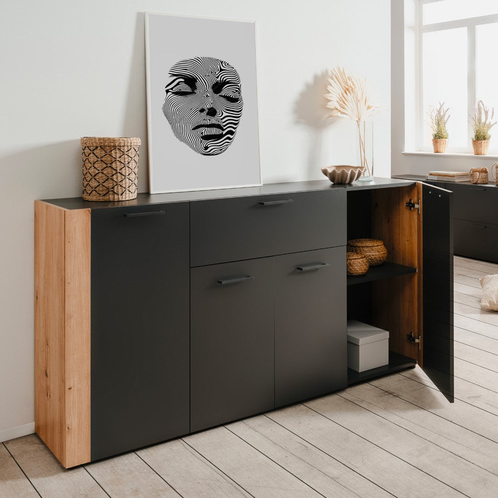 Madia Cento 51A con 4 ante e 1 cassetto colore antracite e laterali legno rovere artisan