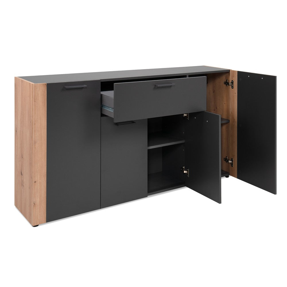 Madia Cento 51A con 4 ante e 1 cassetto colore antracite e laterali legno rovere artisan