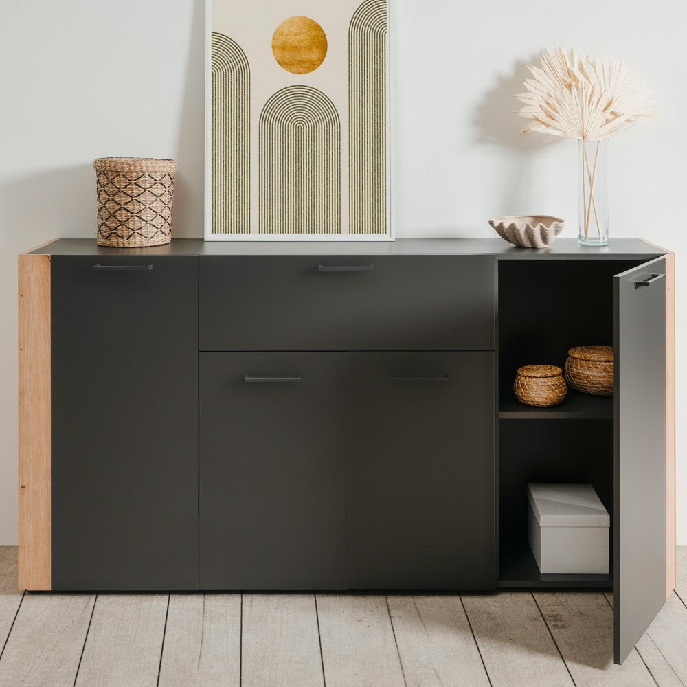 Madia Cento 51A con 4 ante e 1 cassetto colore antracite e laterali legno rovere artisan