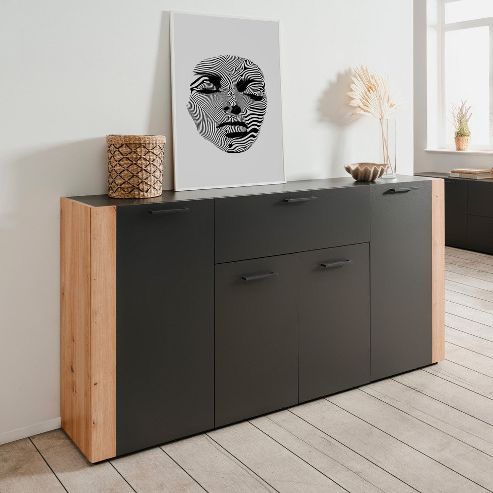 Madia Cento 51A con 4 ante e 1 cassetto colore antracite e laterali legno rovere artisan