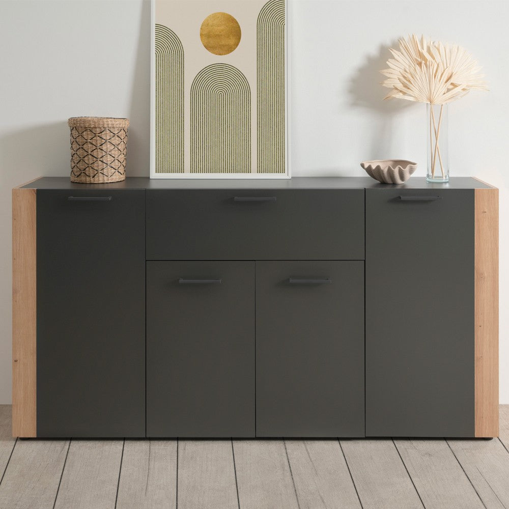 Madia Cento 51A con 4 ante e 1 cassetto colore antracite e laterali legno rovere artisan