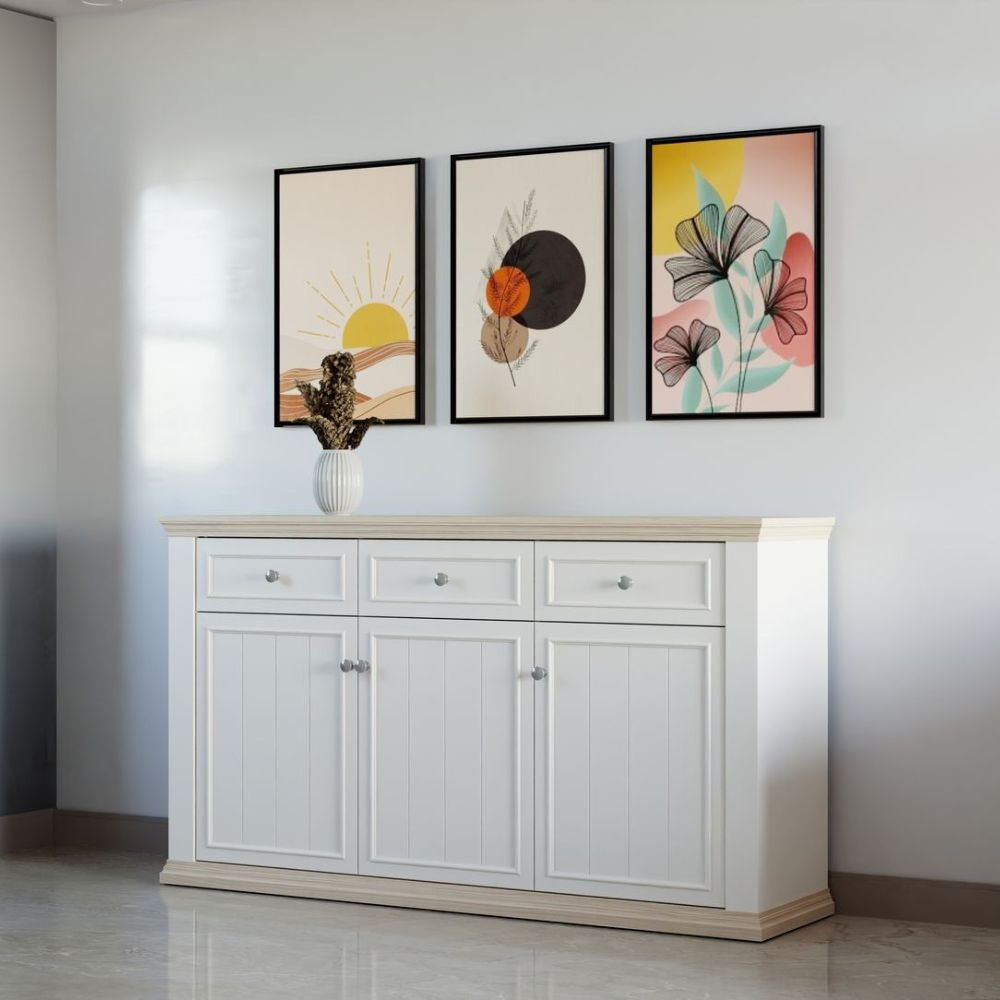 Madia Essenza con 3 cassetti e 3 ante in stile classico colore bianco e rovere