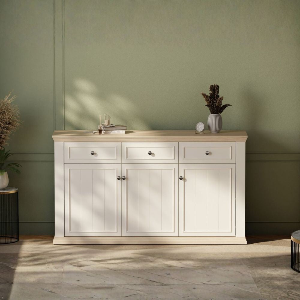 Madia Essenza con 3 cassetti e 3 ante in stile classico colore bianco e rovere