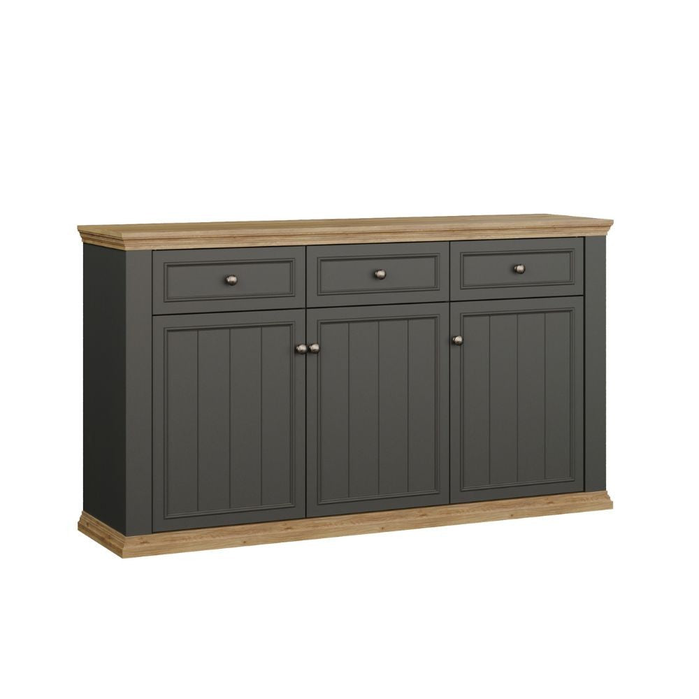 Madia Essenza con 3 cassetti e 3 ante in stile classico colore grigio scuro e rovere