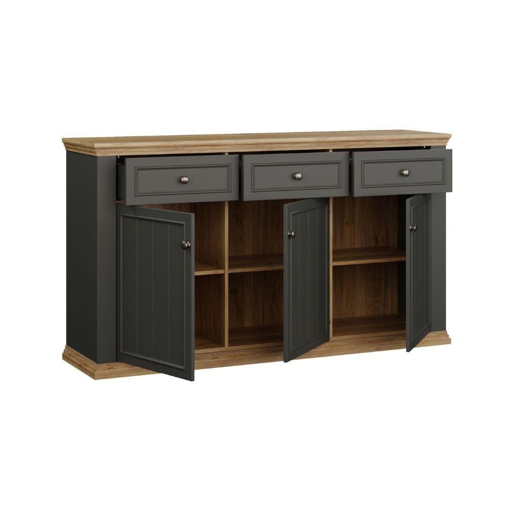 Madia Essenza con 3 cassetti e 3 ante in stile classico colore grigio scuro e rovere