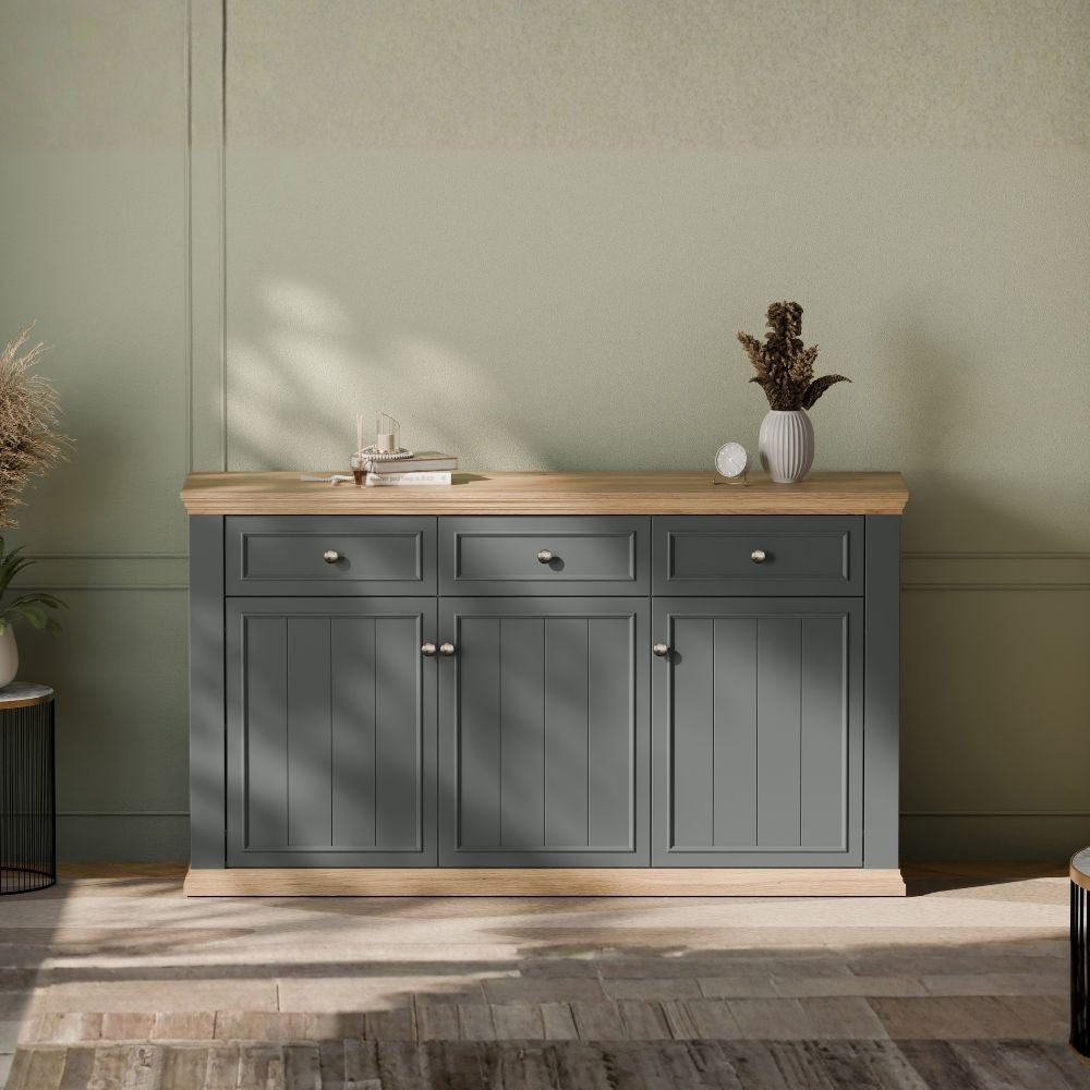 Madia Essenza con 3 cassetti e 3 ante in stile classico colore grigio scuro e rovere
