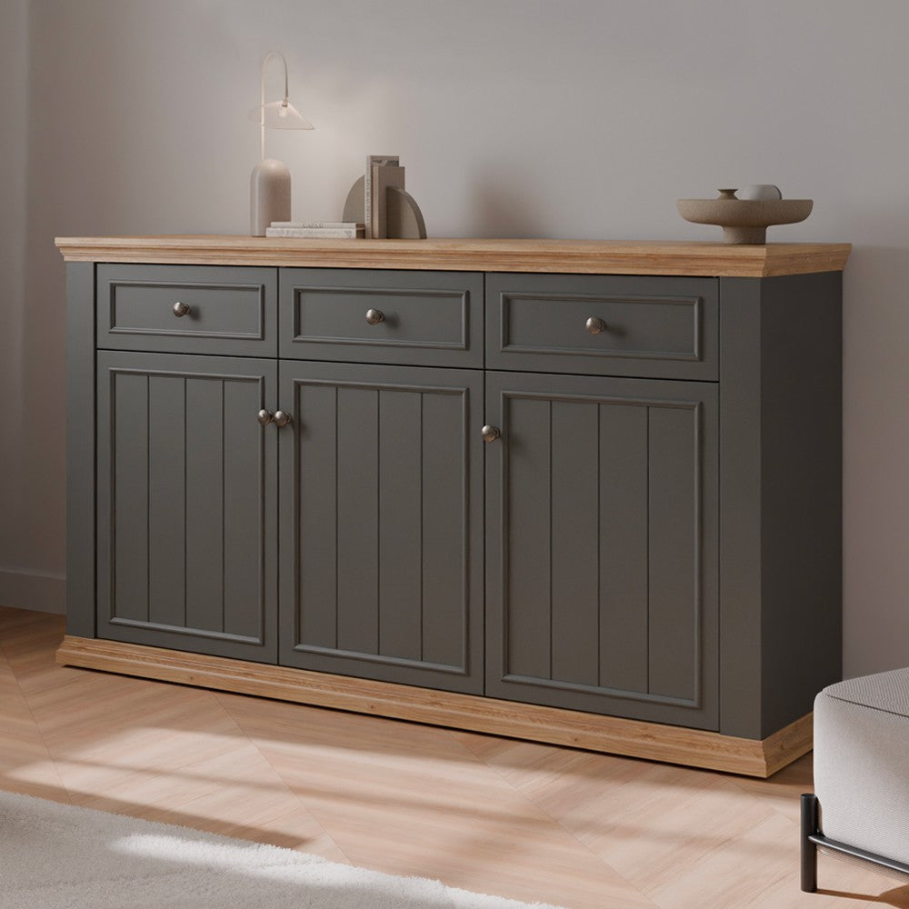 Madia Essenza con 3 cassetti e 3 ante in stile classico colore grigio scuro e rovere