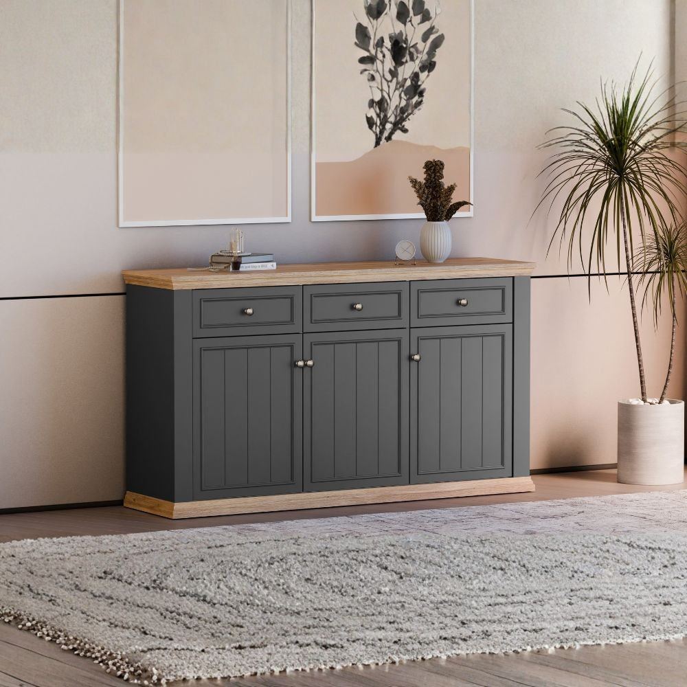 Madia Essenza con 3 cassetti e 3 ante in stile classico colore grigio scuro e rovere