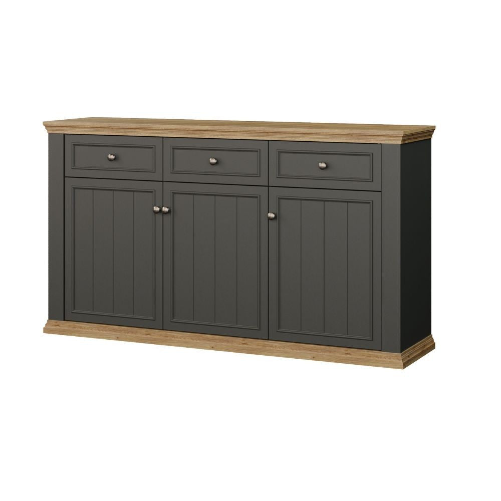 Madia Essenza con 3 cassetti e 3 ante in stile classico colore grigio scuro e rovere