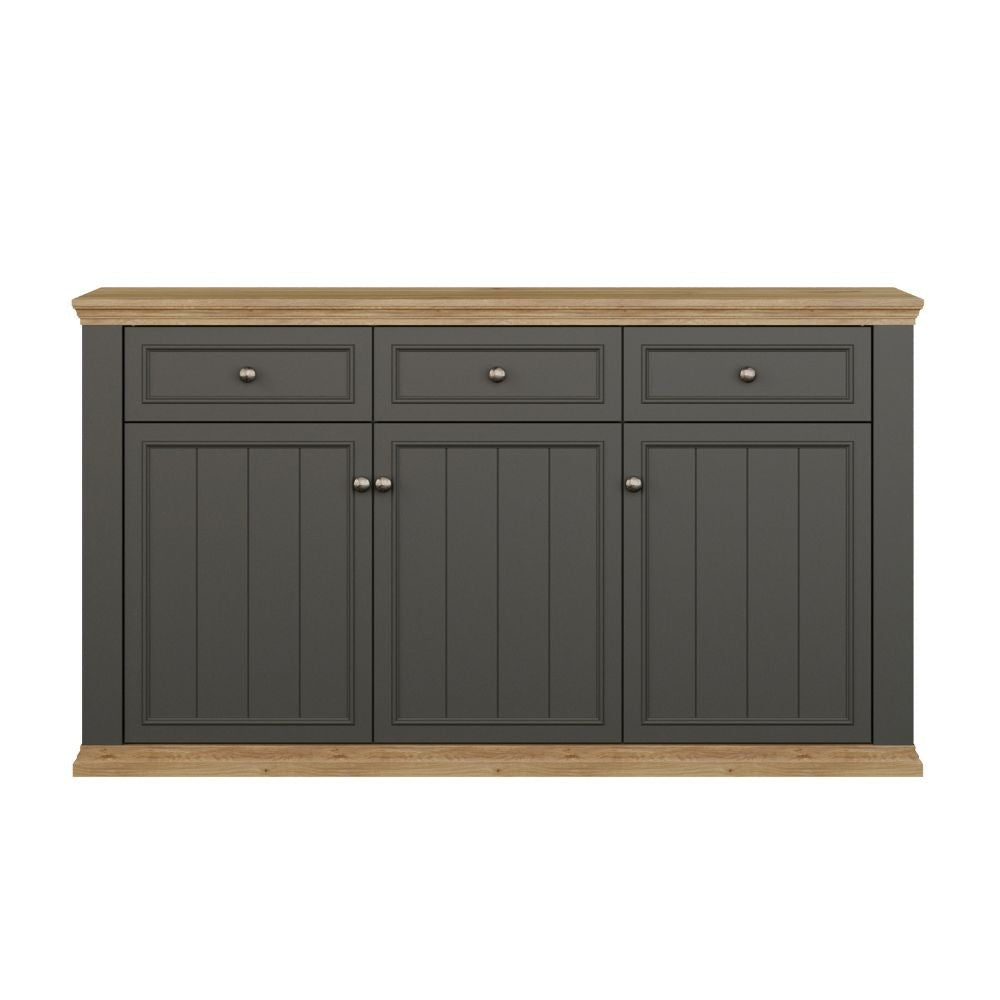 Madia Essenza con 3 cassetti e 3 ante in stile classico colore grigio scuro e rovere