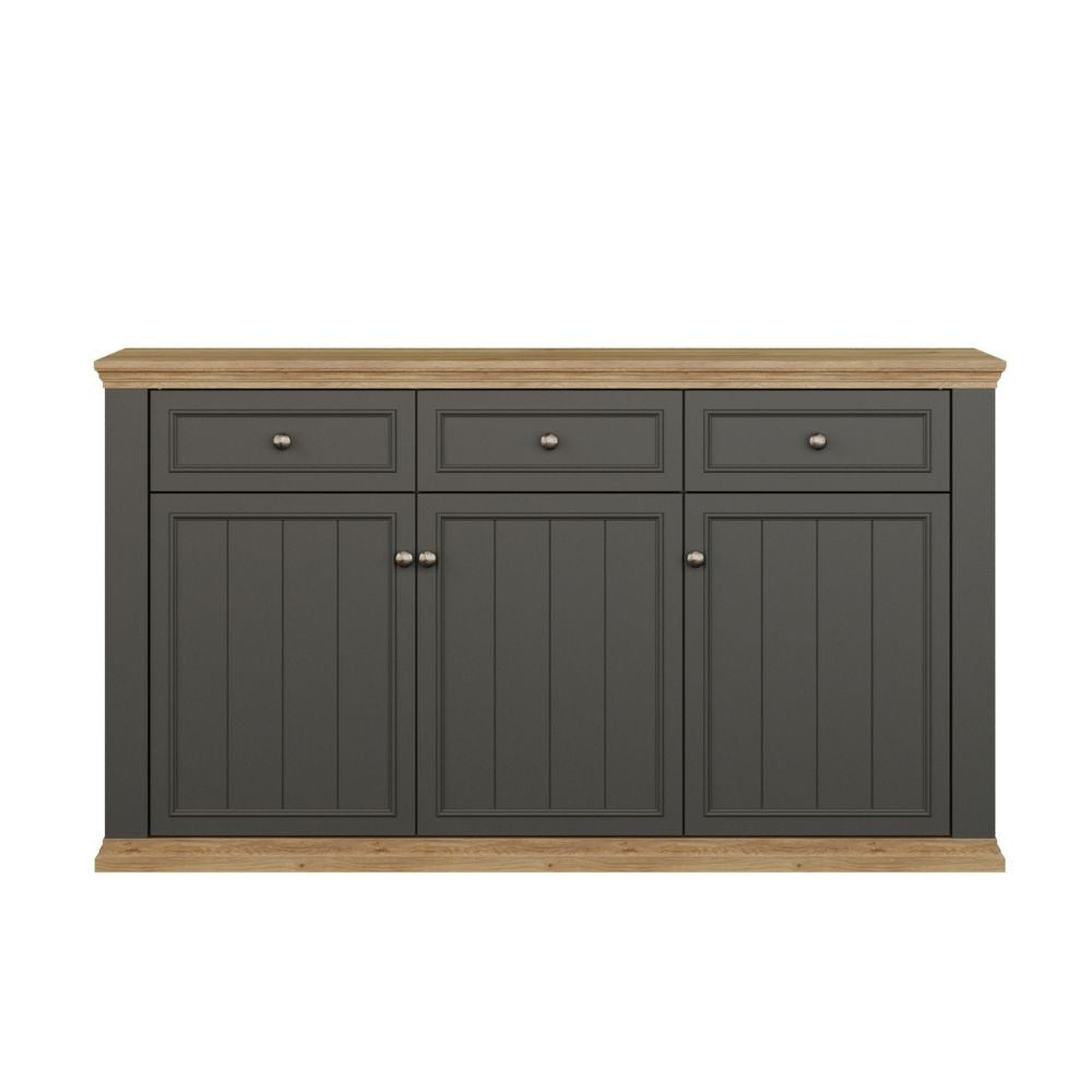 Madia Essenza con 3 cassetti e 3 ante in stile classico colore grigio scuro e rovere