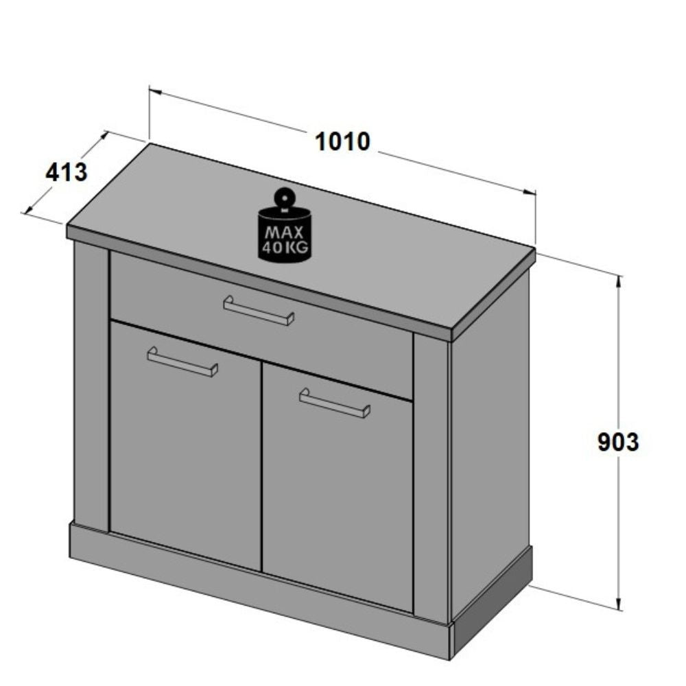 Madia Flux 2 ante e 1 cassetto in colore pino bianco e rovere antico